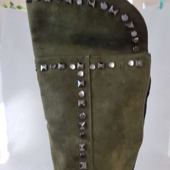 Midnight Velvet Olive Green Over The Knee Boots W Studded Detail Size 9W - Picture 8 of 16